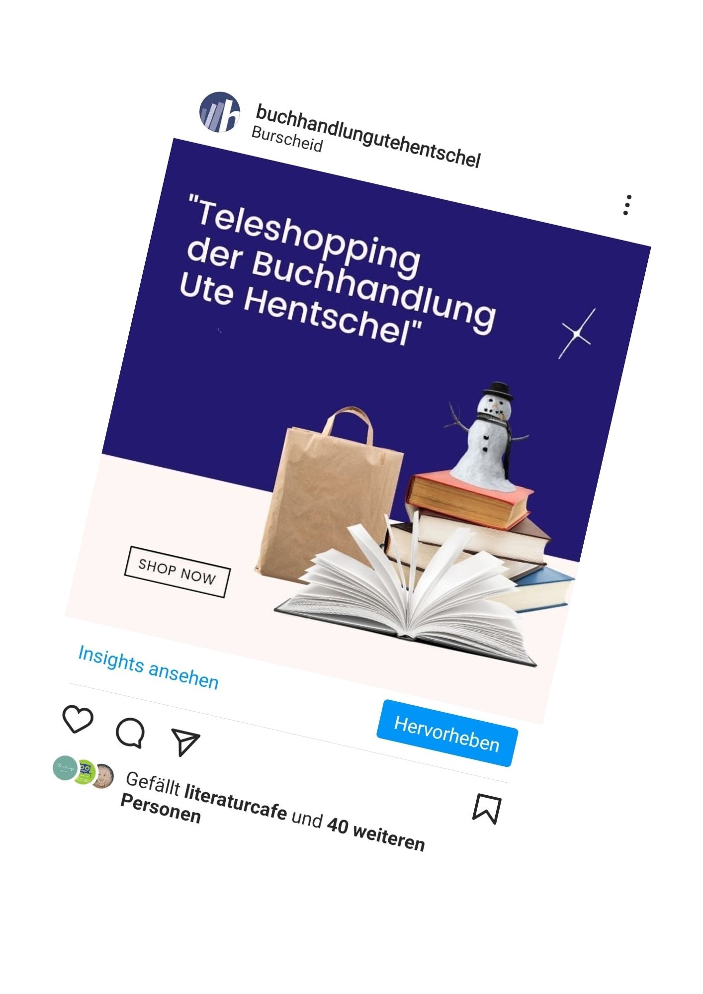 Screenshot: Instagramaccount der Buchhandlung Hentschel